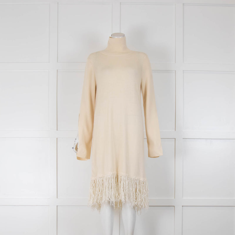 Iris & Ink Cream Fringed Knitted Dress