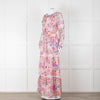 Ridley Pale Pink Blue Silk Floral Tiered Maxi Dress