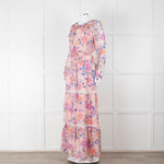 Ridley Pale Pink Blue Silk Floral Tiered Maxi Dress