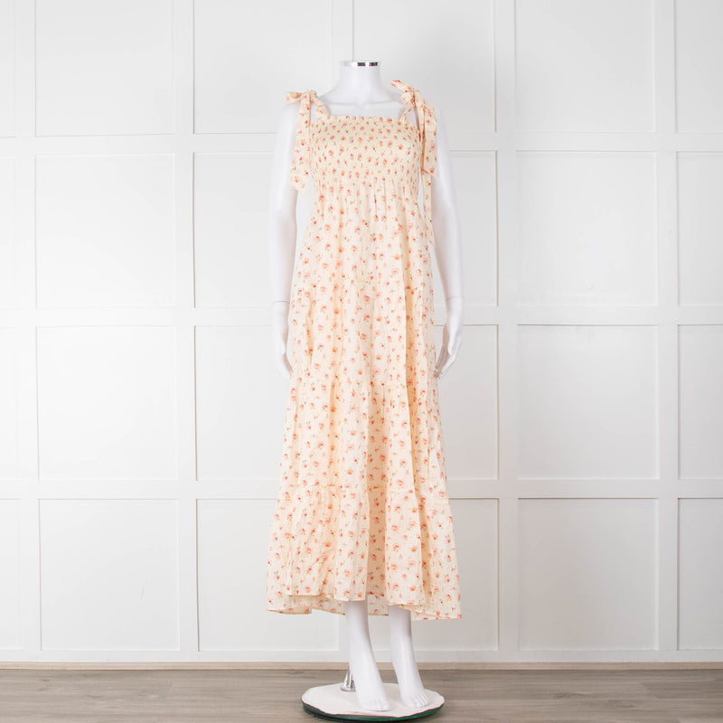 Ridley Yellow Peach Floral Sleeveless Cotton Maxi Dress
