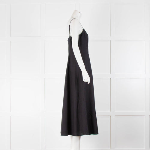 Iris & Ink Black Cotton Button Front Thin Strap Dress