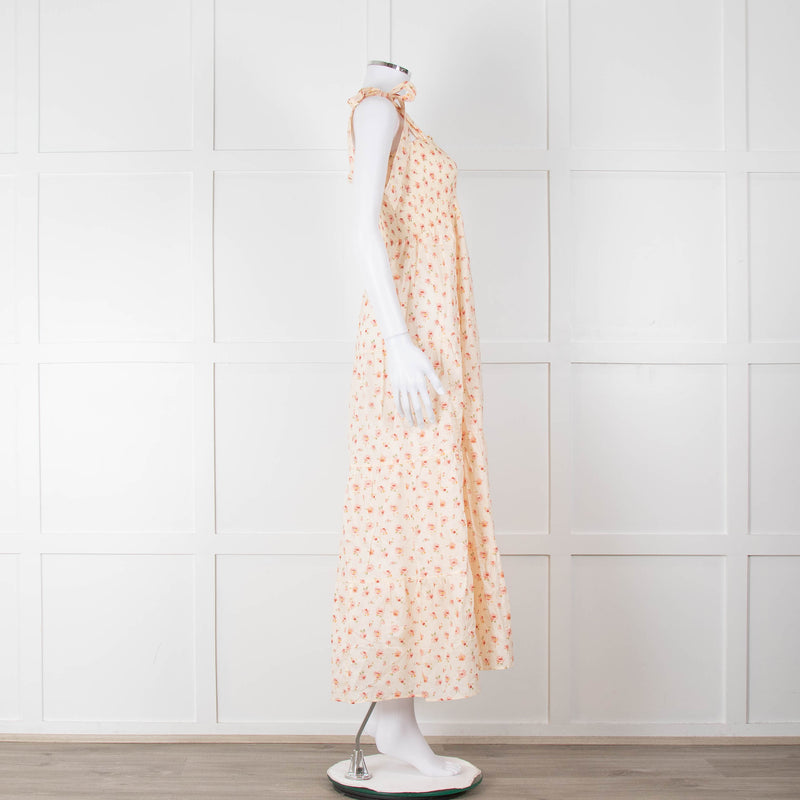 Ridley Yellow Peach Floral Sleeveless Cotton Maxi Dress
