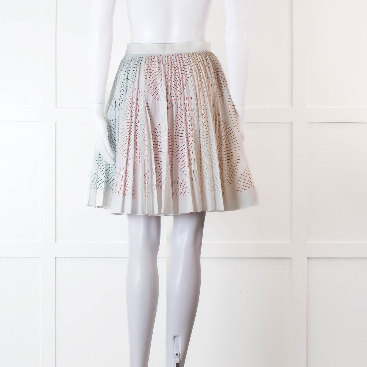 Alaia White Lazer Cut Pleated Skirt with Rainbow Underlay