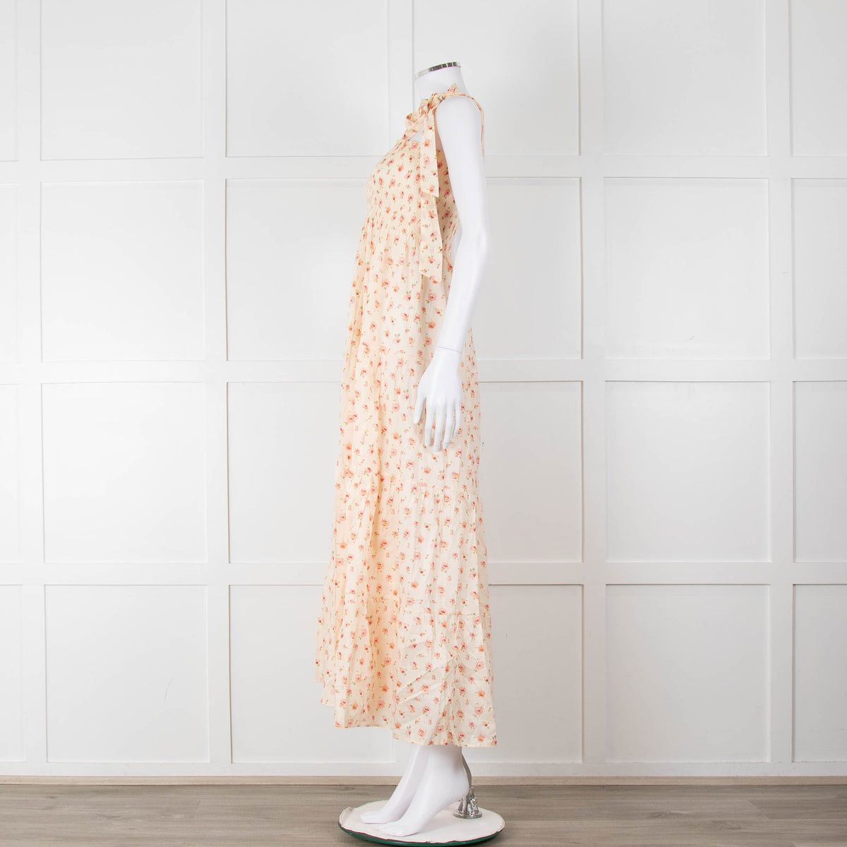 Ridley Yellow Peach Floral Sleeveless Cotton Maxi Dress