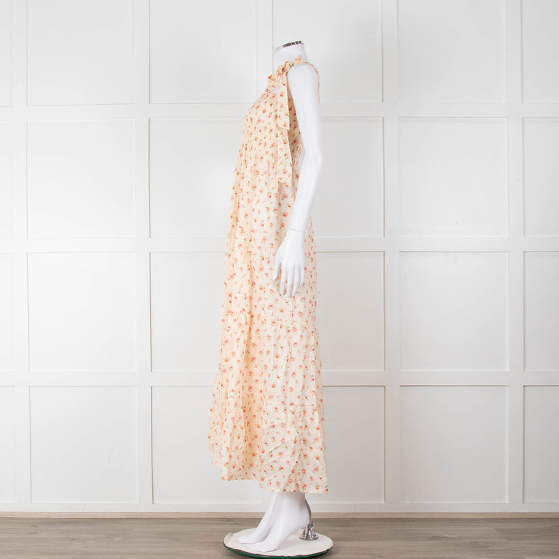 Ridley Yellow Peach Floral Sleeveless Cotton Maxi Dress