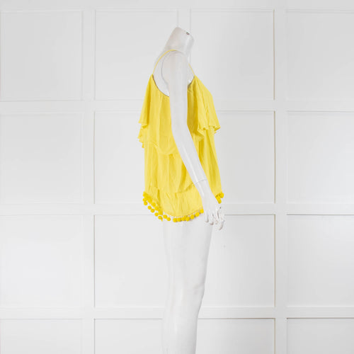 Alice + Olivia Yellow  Pompom Trim Shoe String Strap Top