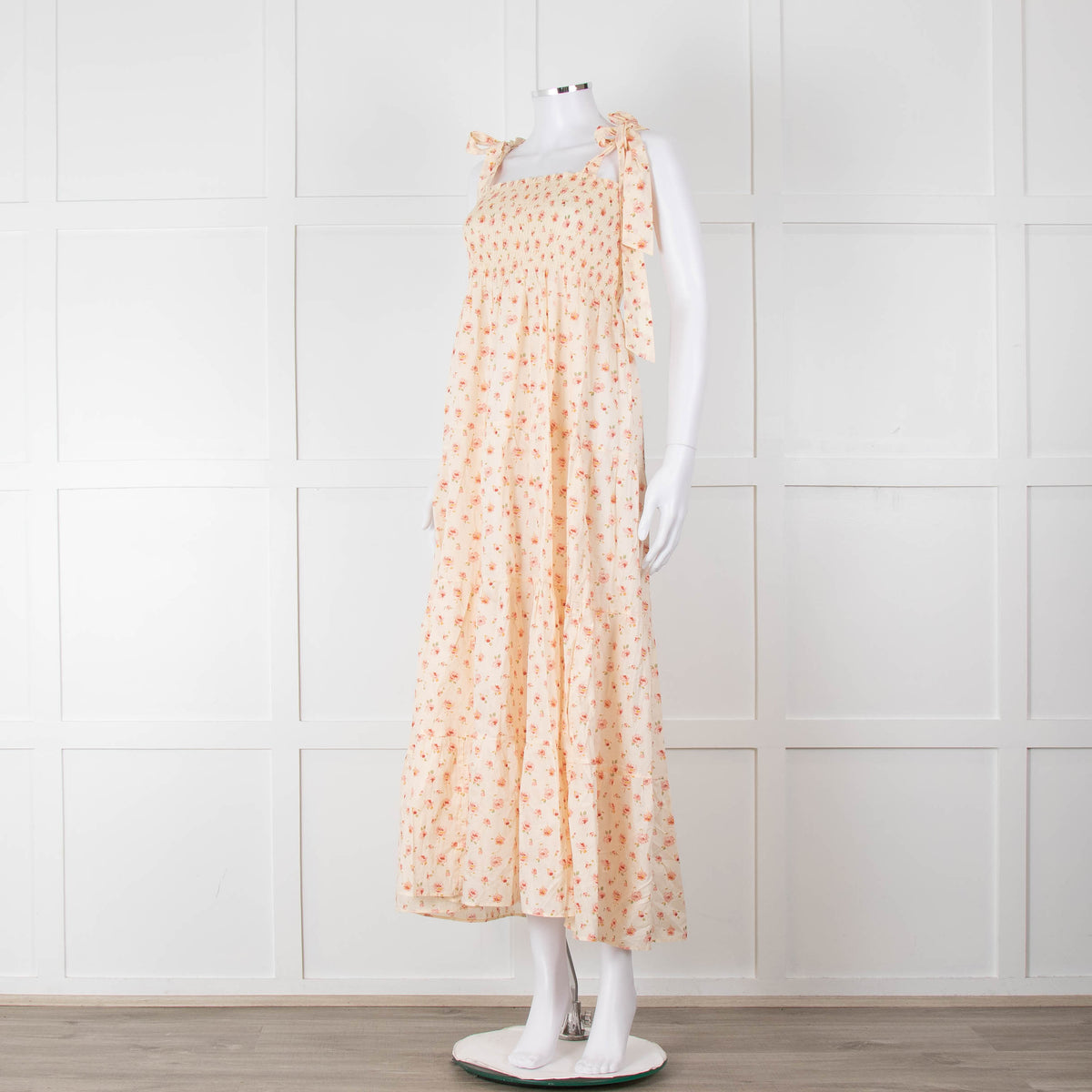 Ridley Yellow Peach Floral Sleeveless Cotton Maxi Dress