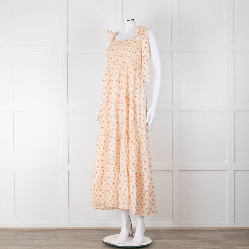 Ridley Yellow Peach Floral Sleeveless Cotton Maxi Dress