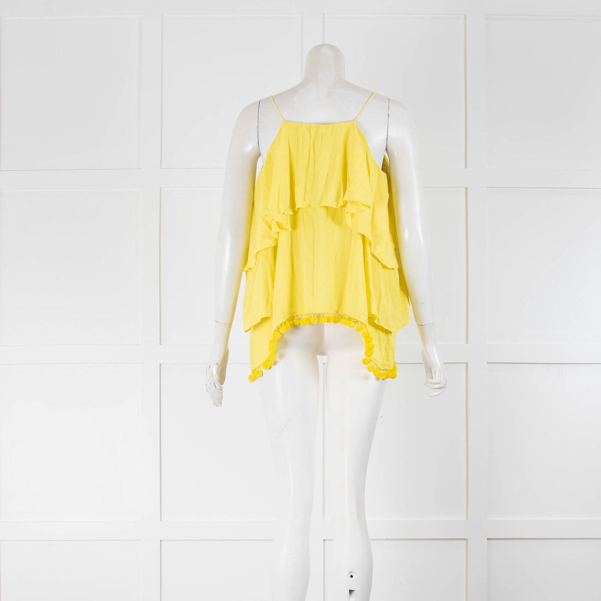 Alice + Olivia Yellow  Pompom Trim Shoe String Strap Top