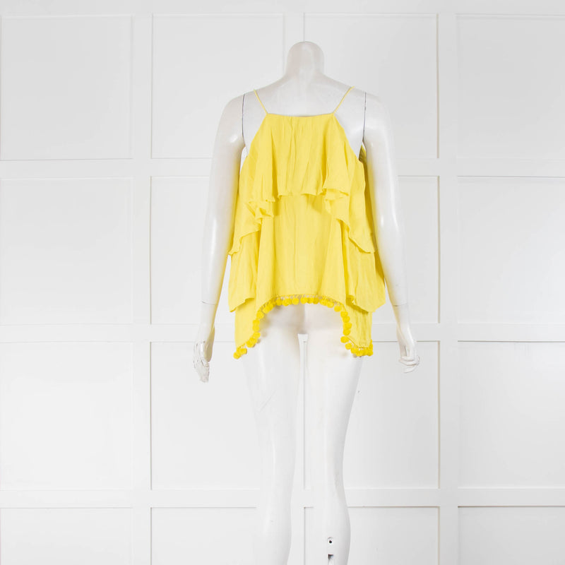 Alice + Olivia Yellow  Pompom Trim Shoe String Strap Top