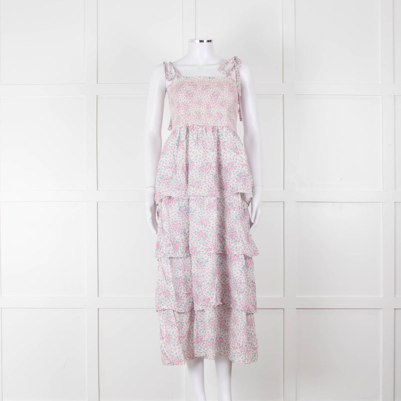 LoveShackFancy White Pink Floral Cotton Sleeveless Sun Dress