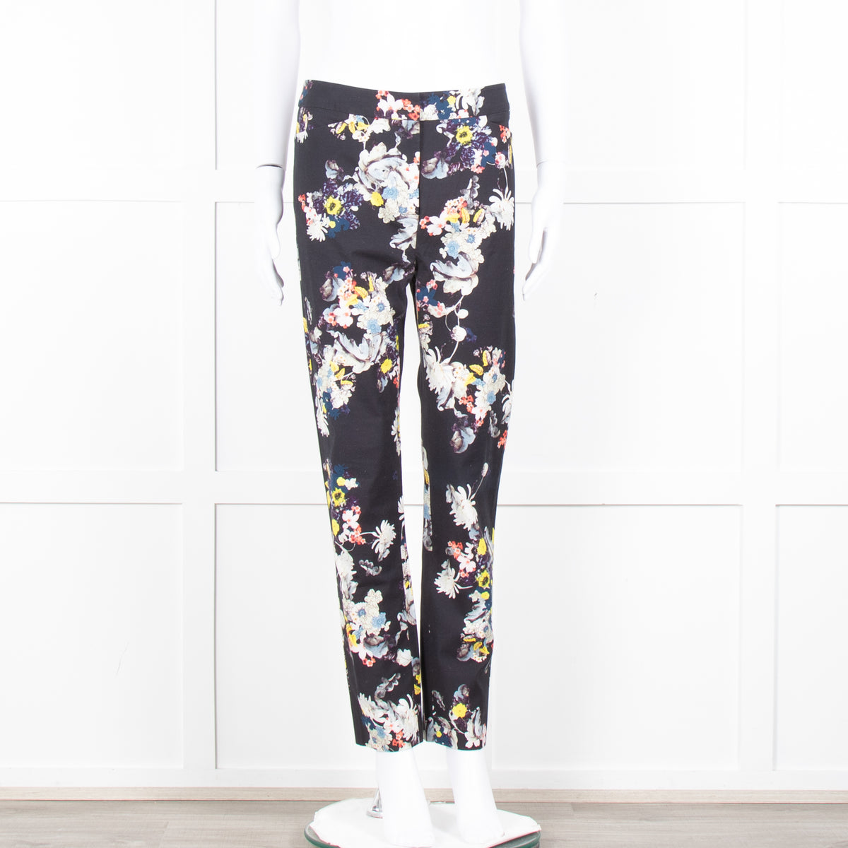 Erdem Dark Navy Cream Pink Yellow Floral Multi Print Trousers