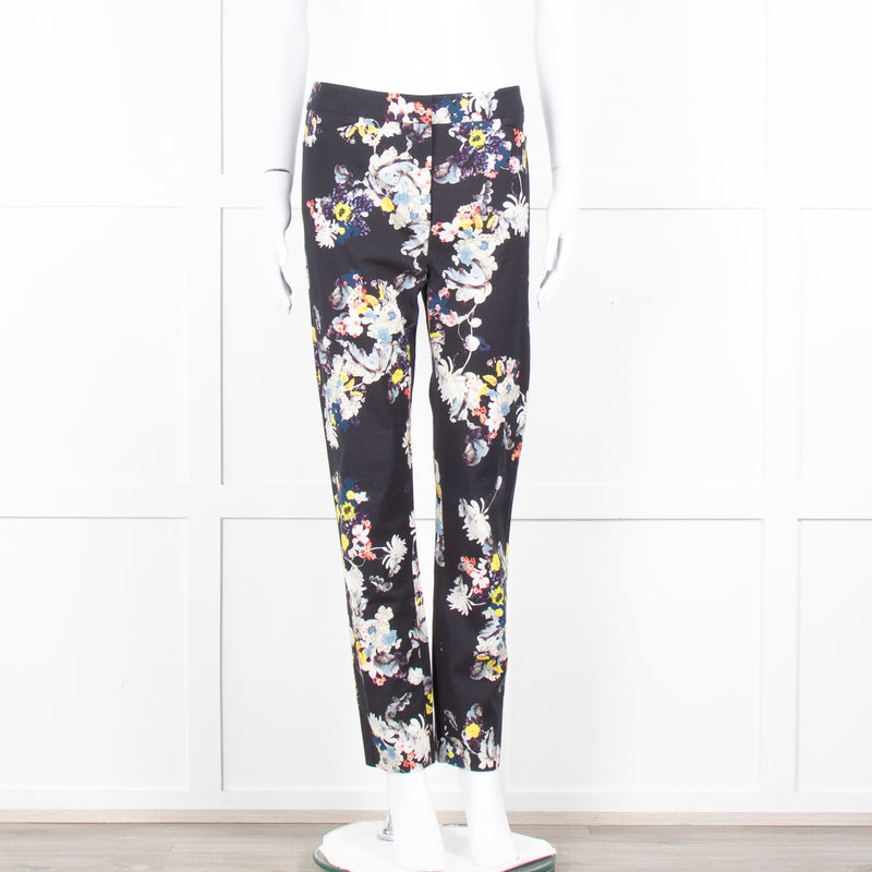 Erdem Dark Navy Cream Pink Yellow Floral Multi Print Trousers