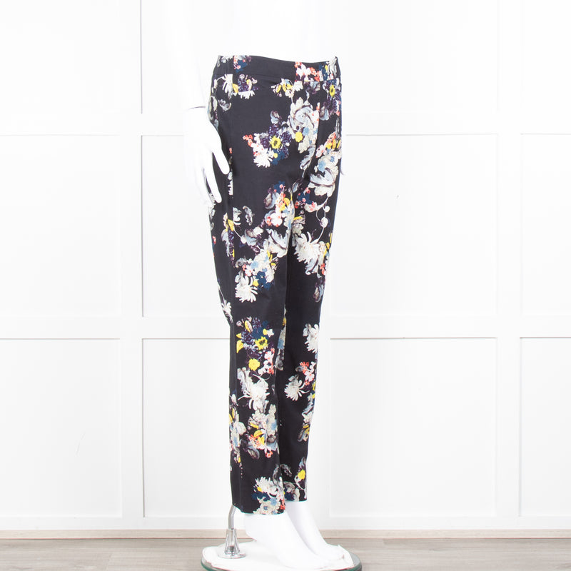 Erdem Dark Navy Cream Pink Yellow Floral Multi Print Trousers