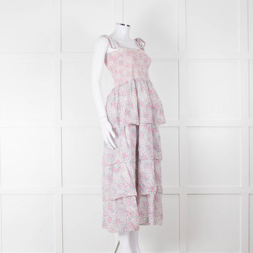 LoveShackFancy White Pink Floral Cotton Sleeveless Sun Dress