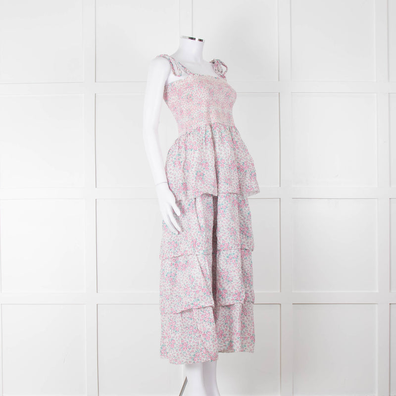 LoveShackFancy White Pink Floral Cotton Sleeveless Sun Dress