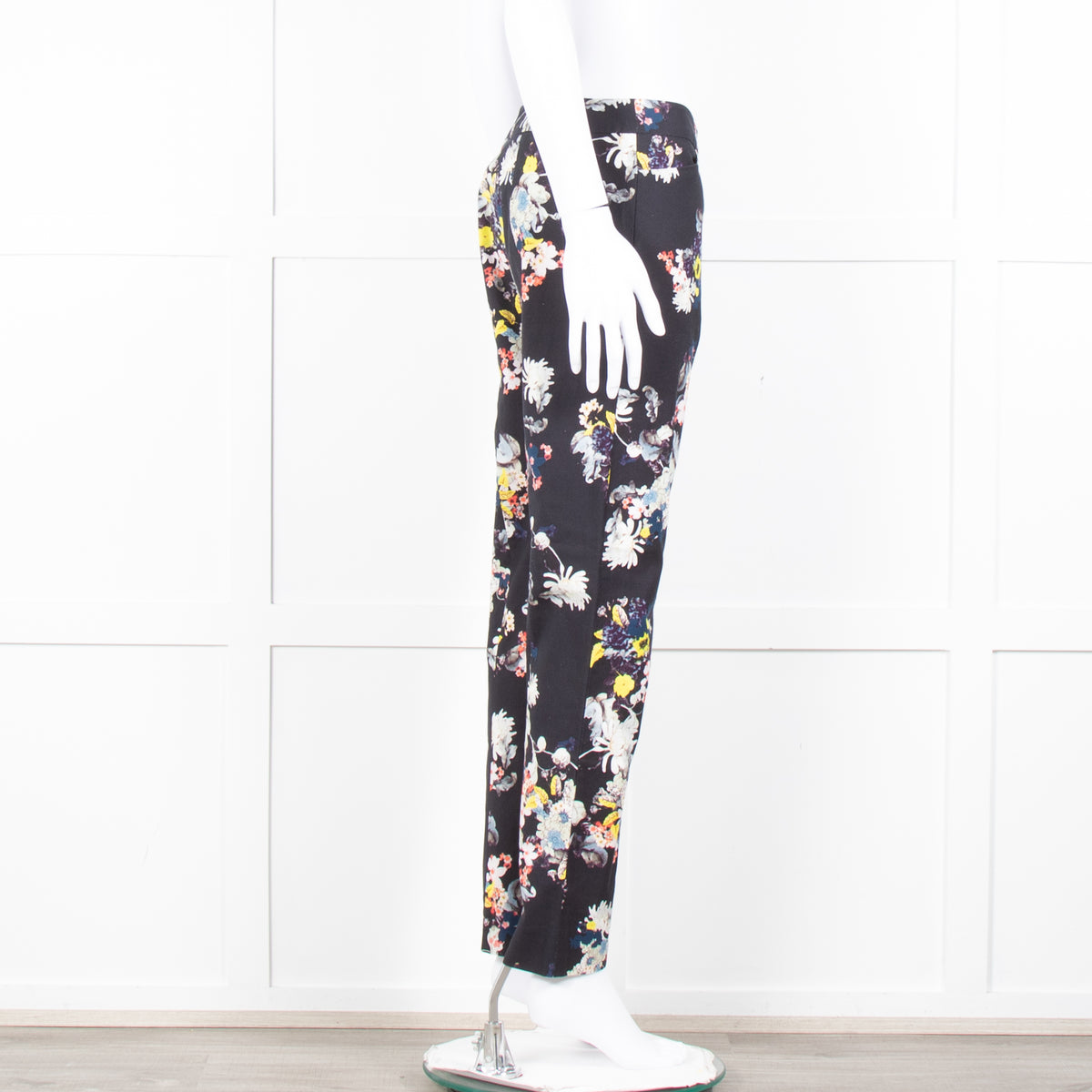 Erdem Dark Navy Cream Pink Yellow Floral Multi Print Trousers