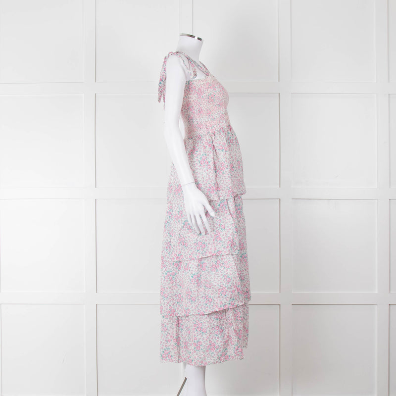 LoveShackFancy White Pink Floral Cotton Sleeveless Sun Dress