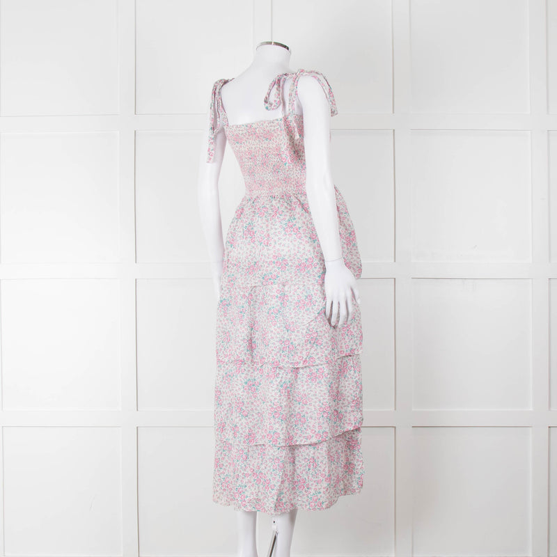 LoveShackFancy White Pink Floral Cotton Sleeveless Sun Dress
