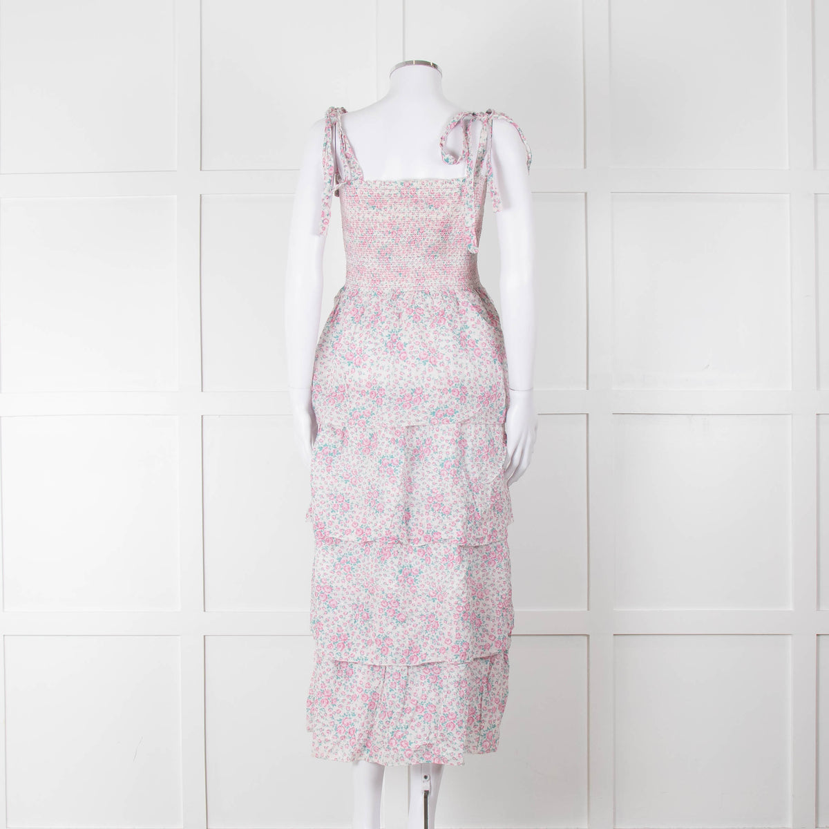 LoveShackFancy White Pink Floral Cotton Sleeveless Sun Dress