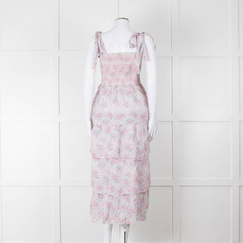 LoveShackFancy White Pink Floral Cotton Sleeveless Sun Dress