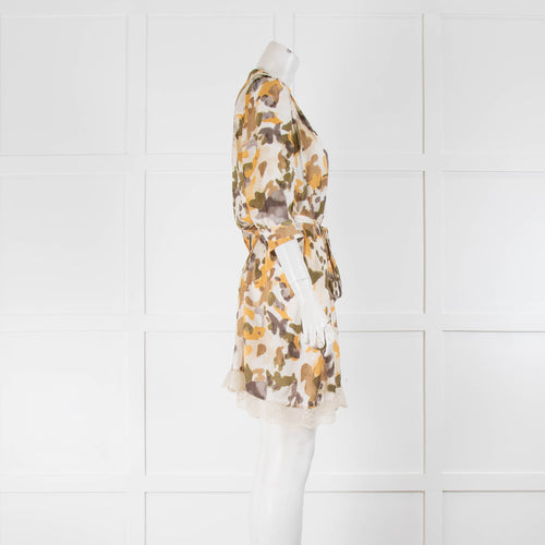 Zadig & Voltaire Cream Yellow Khaki Camouflage Print Dress