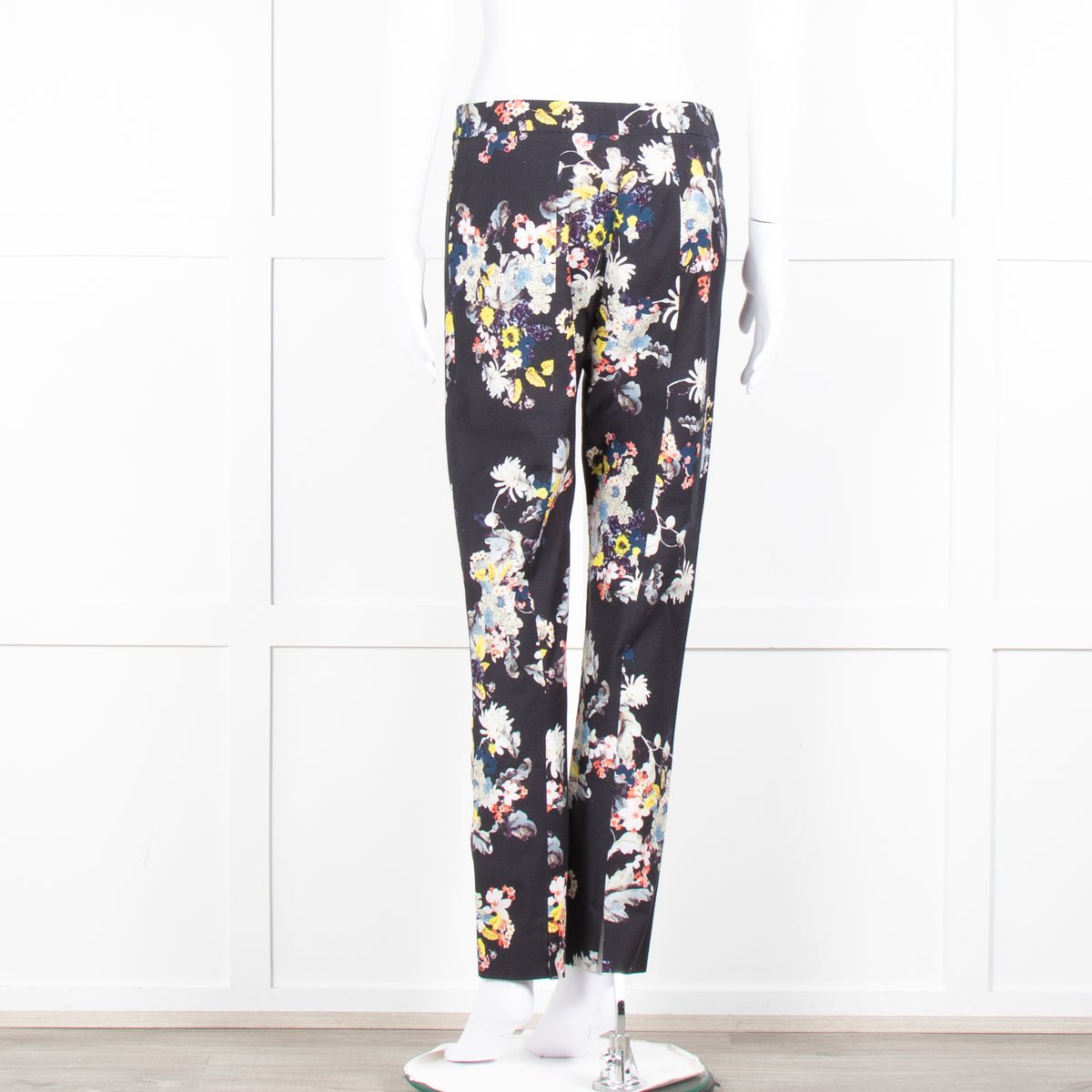Erdem Dark Navy Cream Pink Yellow Floral Multi Print Trousers