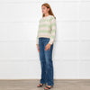 White + Warren Cream Cashmere Green Blanket Stripe Sweatshirt