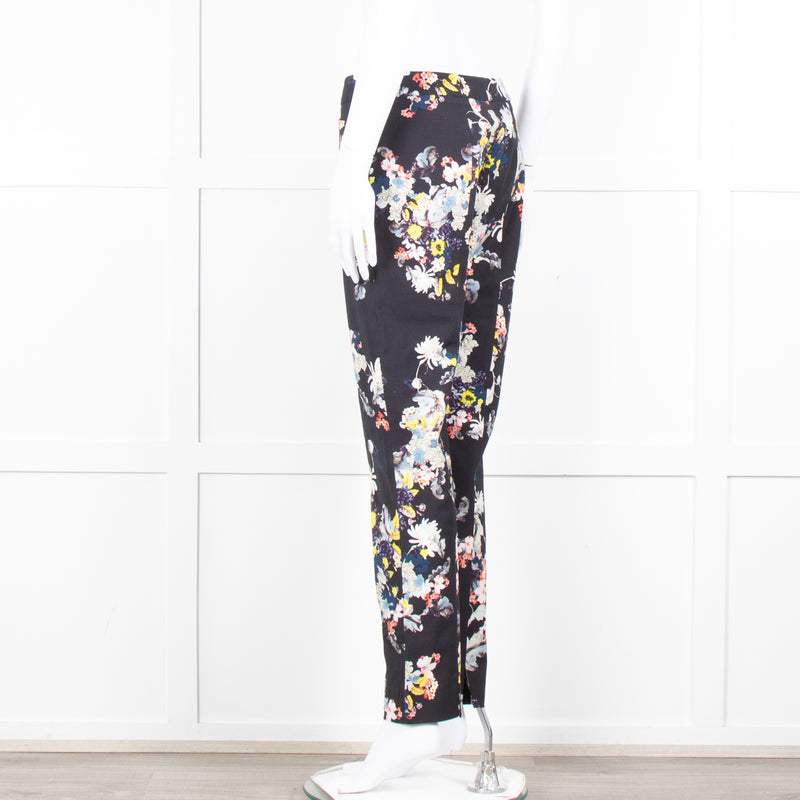 Erdem Dark Navy Cream Pink Yellow Floral Multi Print Trousers