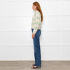White + Warren Cream Cashmere Green Blanket Stripe Sweatshirt