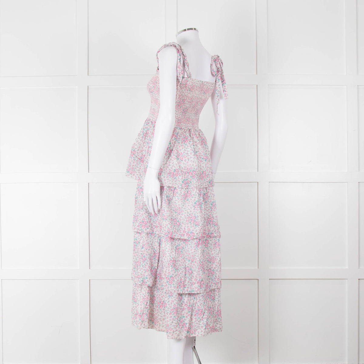 LoveShackFancy White Pink Floral Cotton Sleeveless Sun Dress