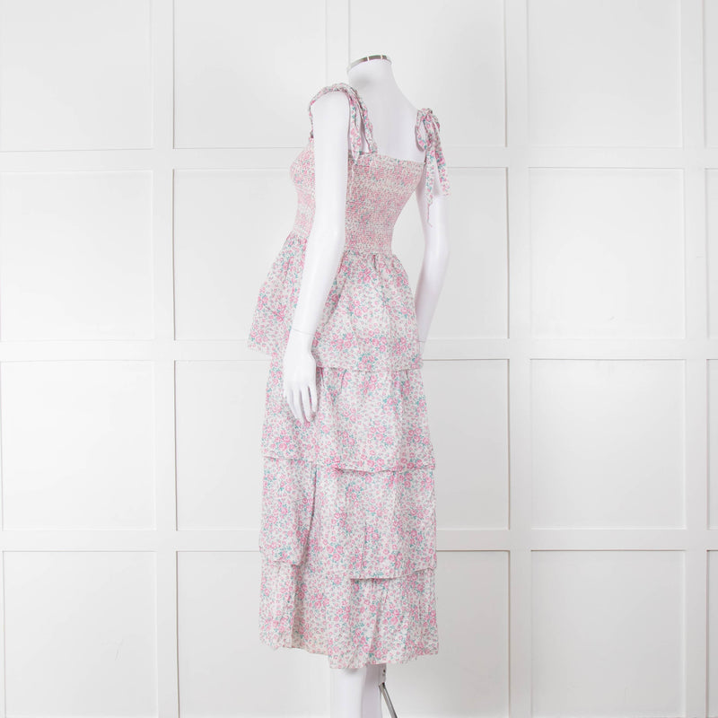 LoveShackFancy White Pink Floral Cotton Sleeveless Sun Dress