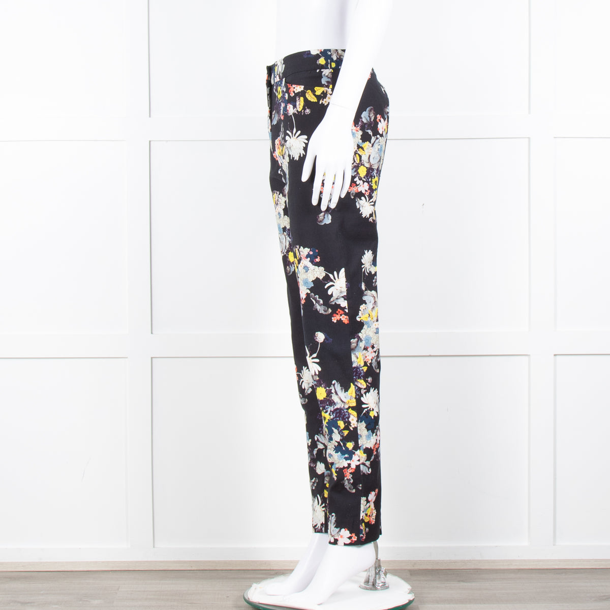 Erdem Dark Navy Cream Pink Yellow Floral Multi Print Trousers