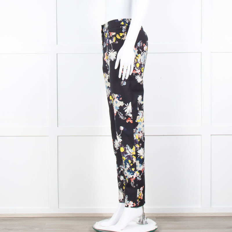 Erdem Dark Navy Cream Pink Yellow Floral Multi Print Trousers