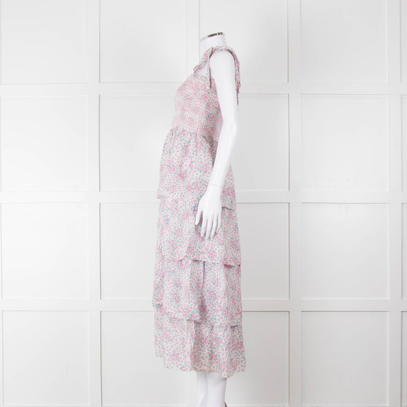 LoveShackFancy White Pink Floral Cotton Sleeveless Sun Dress
