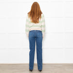 White + Warren Cream Cashmere Green Blanket Stripe Sweatshirt