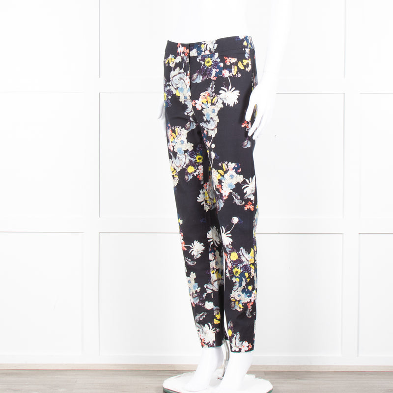 Erdem Dark Navy Cream Pink Yellow Floral Multi Print Trousers