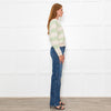White + Warren Cream Cashmere Green Blanket Stripe Sweatshirt