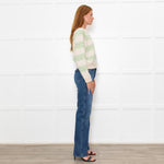 White + Warren Cream Cashmere Green Blanket Stripe Sweatshirt