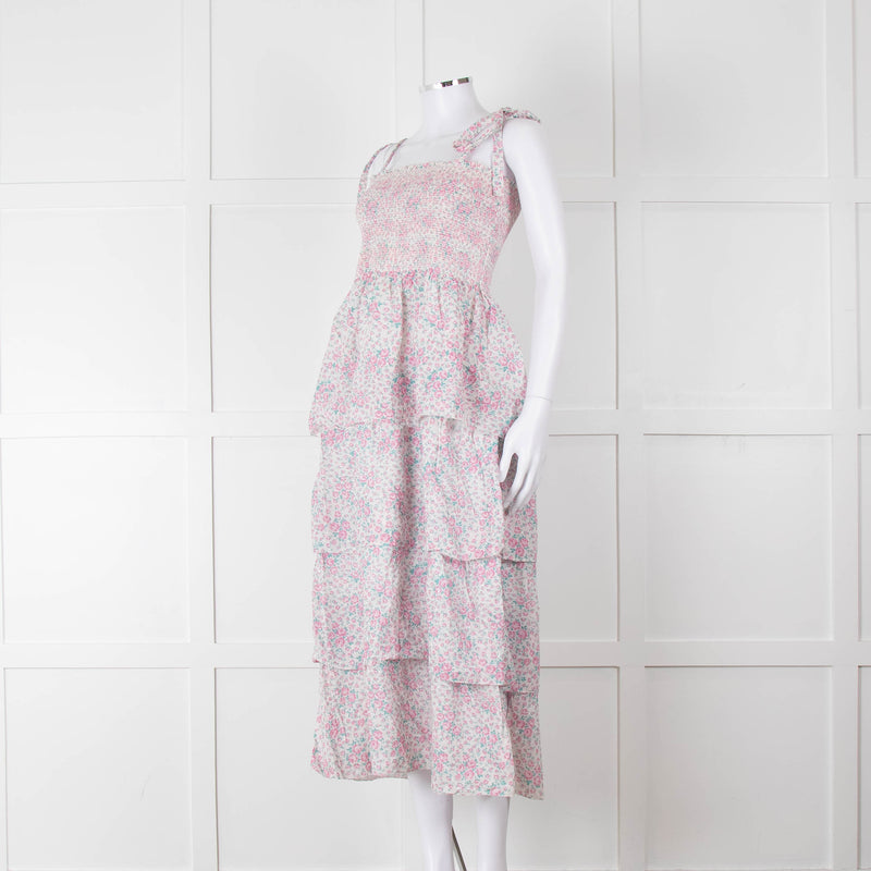 LoveShackFancy White Pink Floral Cotton Sleeveless Sun Dress