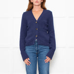 White + Warren Blue Cotton Button Up Cardigan