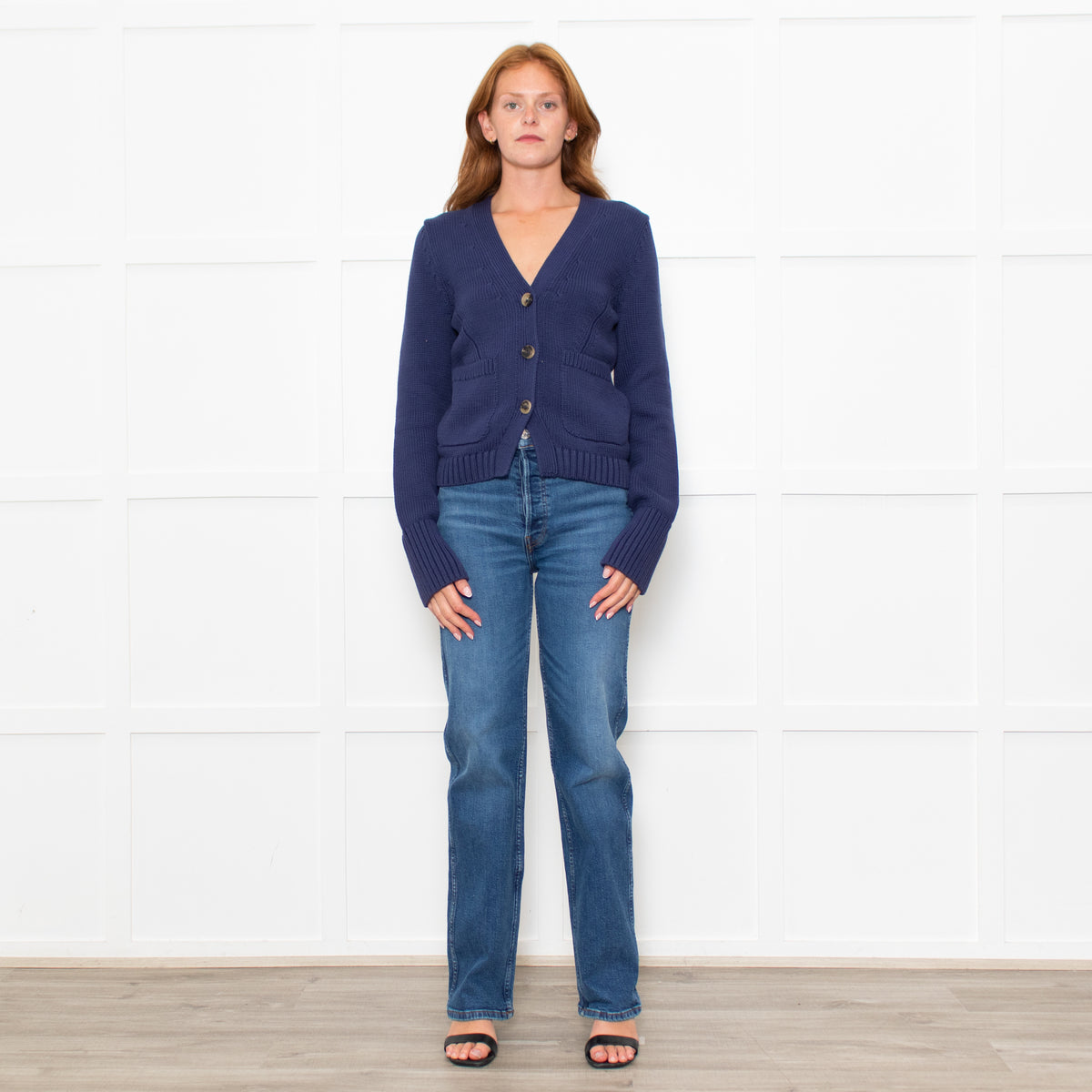 White + Warren Blue Cotton Button Up Cardigan