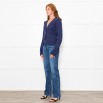 White + Warren Blue Cotton Button Up Cardigan