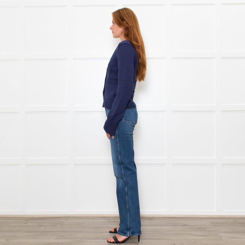 White + Warren Blue Cotton Button Up Cardigan
