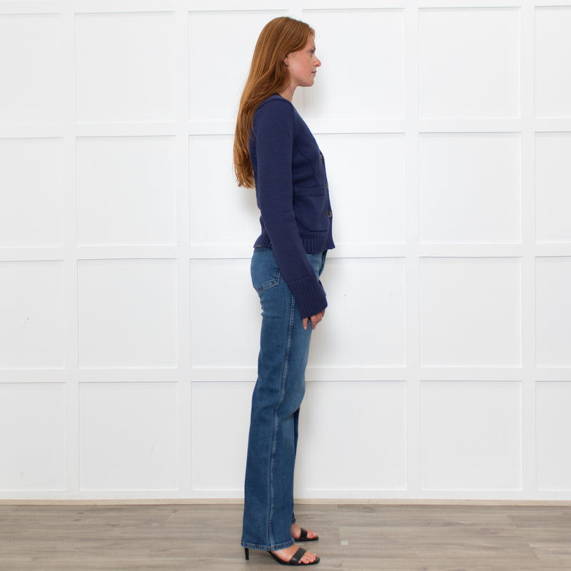 White + Warren Blue Cotton Button Up Cardigan