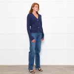 White + Warren Blue Cotton Button Up Cardigan