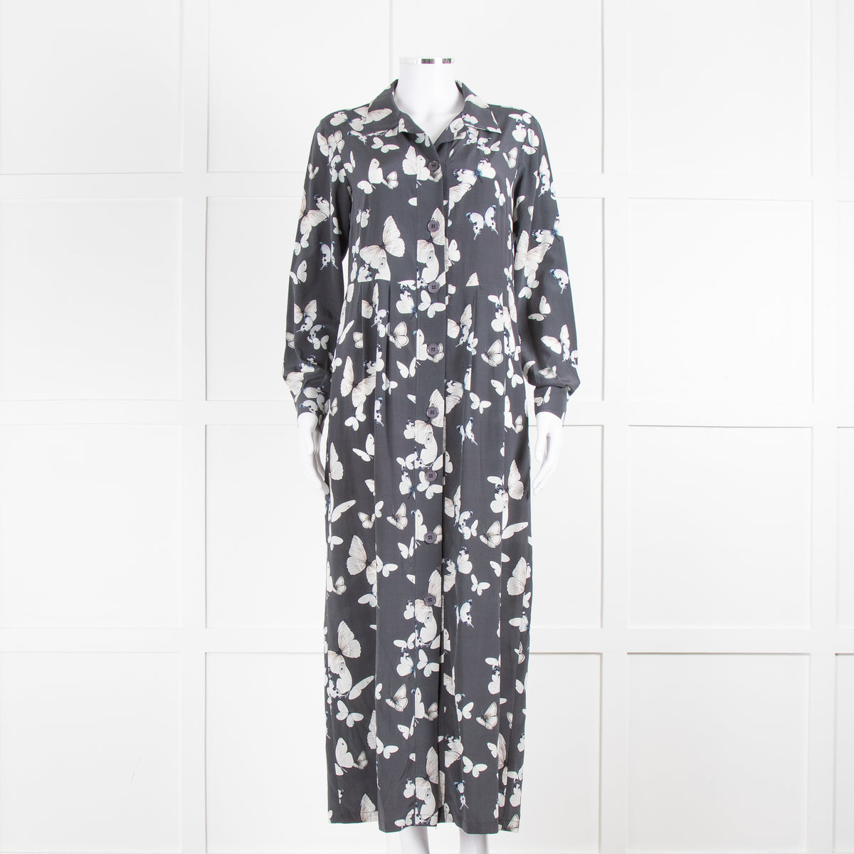 Primrose Park Grey White Butterfly Silk Midi Dress