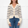 White + Warren Ivory Navy Striped Cotton Cardigan