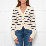 White + Warren Ivory Navy Striped Cotton Cardigan