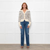 White + Warren Ivory Navy Striped Cotton Cardigan